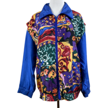 Oleg Cassini Sport Jacket Womens L 100% Silk Colorful Multicolor Zip Up ... - $29.98