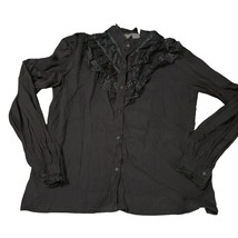 Goldie Womens Button Up Blouse Black Size Medium Cotton Blend Sheer Long... - $13.30