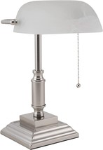 Glass Desk Lamp Vintage Table Reading Industrial Bankers Office LED White Metal - £63.26 GBP