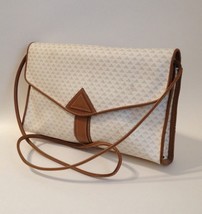 Liz Claiborne Shoulder Bag Purse Tan Leather Trim Off White Handbag Tote Lined - £23.98 GBP