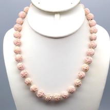 Vintage Plaster Rosette Choker Necklace, Pastel Pink Molded Chalkware Beads - £57.79 GBP
