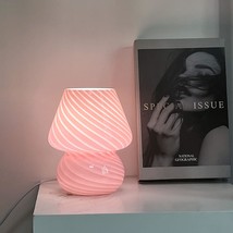 Bedside Lamp Glass Striped Mushroom Table Lamp 110V Creative Gift Night Light Pi - £45.51 GBP