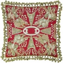 Aubusson Throw Pillow 24x24 Handwoven Silk Dupioni 8 Beasts Red Gold - £431.85 GBP