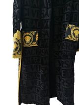 Authentic L NEW $750 VERSACE Black Gold Terry Cloth LOGO Unisex Bath Robe Medusa image 11