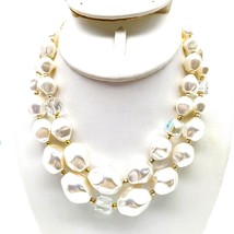 Faux Baroque Pearl Double Strand Necklace, Vintage White Graduated Glass... - £52.54 GBP