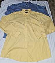 2 Eddie Bauer mens shirts XL yellow blue wrinkle resistant dress button ... - £14.41 GBP