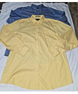 2 Eddie Bauer mens shirts XL yellow blue wrinkle resistant dress button ... - £14.41 GBP