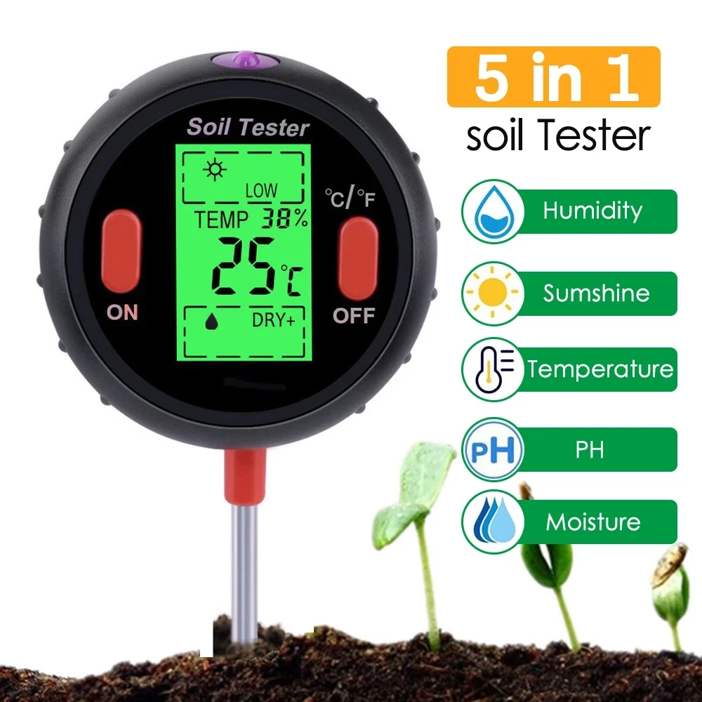 5in1 Digital Soil pH Meter Moisture Meter PH Levels Temperature light Intensity  - £223.31 GBP