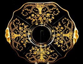 11&#39; Gilded Cheese &amp; Cracker Platter, Cambridge Glass Portia Pattern, Han... - $48.95