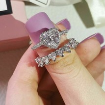 14k White Gold Finish 2.20Ct Heart Cut Simulated Diamond Wedding Ring Bridal Set - £88.04 GBP
