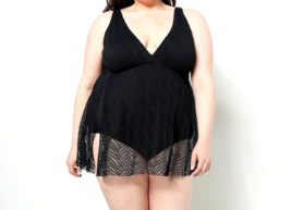 Kim Gravel x Swimsuits For All Swim Dress with Crochet Overlay - Onyx, Regular 8 - £23.22 GBP