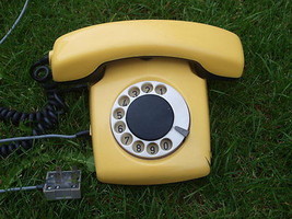 Vintage Soviet Russian USSR Rotary Dial Desk Phone Spektr 3 Yellow Color - £23.34 GBP