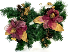 Holiday Mauve and Gold Floral Sprays Set of 2 Artificial 14.5&quot; x 12&quot; - £16.16 GBP