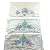 Vintage Pillowcases Embroidered Grape Floral Pastel Discolored Cotton Se... - $13.32