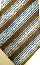 GORGEOUS Ermenegildo Zegna Brown, Gold and Light Blue Stripe Silk Tie Italy - $67.49