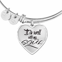 It Is Well With My Soul Stainless Steel or 18k Gold Heart Bangle Bracelet - £37.92 GBP+