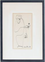 Leon Saulter Originale Abstract Schizzo Linea Disegno Lady Con Fiore con... - $478.53