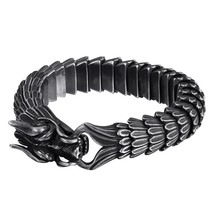 Punk Animal Dragon Head Charm Bracelet Men Stainless Steel Black Matte China Dra - £37.43 GBP
