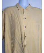 Tommy Bahama Mens XL Hawaiian Embossed Button Up Shirt 100% Silk Yellow - $22.99