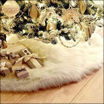 48 Inch Faux Fur Christmas Tree Skirt White Plush Skirt For Merry Christ... - $47.99
