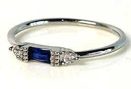 Simulated Blue Sapphire &amp; CZ Silver Tone Stackable Ring sz 9.75 - $8.59