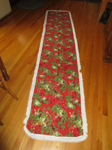 X-LONG Vintage CHRISTMAS Cotton Print FRINGED HOLLY BERRY  RUNNER - 27&quot; ... - $4.95