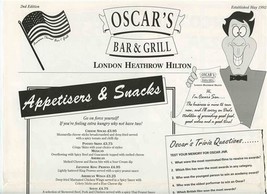 Oscar&#39;s Bar &amp; Grill Menu London Heathrow Hilton Hotel England May 1992 - £22.15 GBP