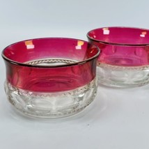 2 Indiana Glass Colony Kings Crown Ruby Rim Thumbprint Finger Dessert Bowl Flash - $19.55