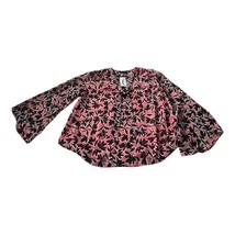 Women&#39;s Jessica Simpson Pink and Black Long Sleeve Floral Shirt w/Tie - ... - $13.52