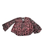 Women's Jessica Simpson Pink and Black Long Sleeve Floral Shirt w/Tie - Medium