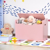 Kids Toy Wooden Flip-top Storage Box Chest Bench with Cushion Hinge-Pink - Colo - £142.85 GBP