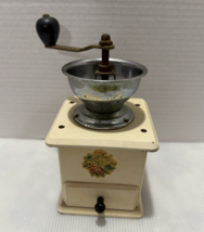 Vintage Hand Crank Coffee Grinder Chrome  Mill  White Wood With Decals. ... - $20.90