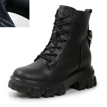 New Fashion Leather Ankke Boots For Women Lace Up Buckle Platform Boots Ladies A - £76.50 GBP