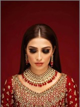 VeroniQ Trends-Elegant Gold Plated Kundan Polki Statement Necklace With Red Drop - £124.96 GBP