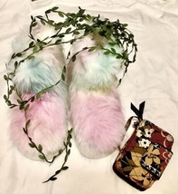 Women Gorgeous Fluffy Long Fur Boot Shoe Slipper Platform Soft Tie Dye, Wallet 8 - $41.14