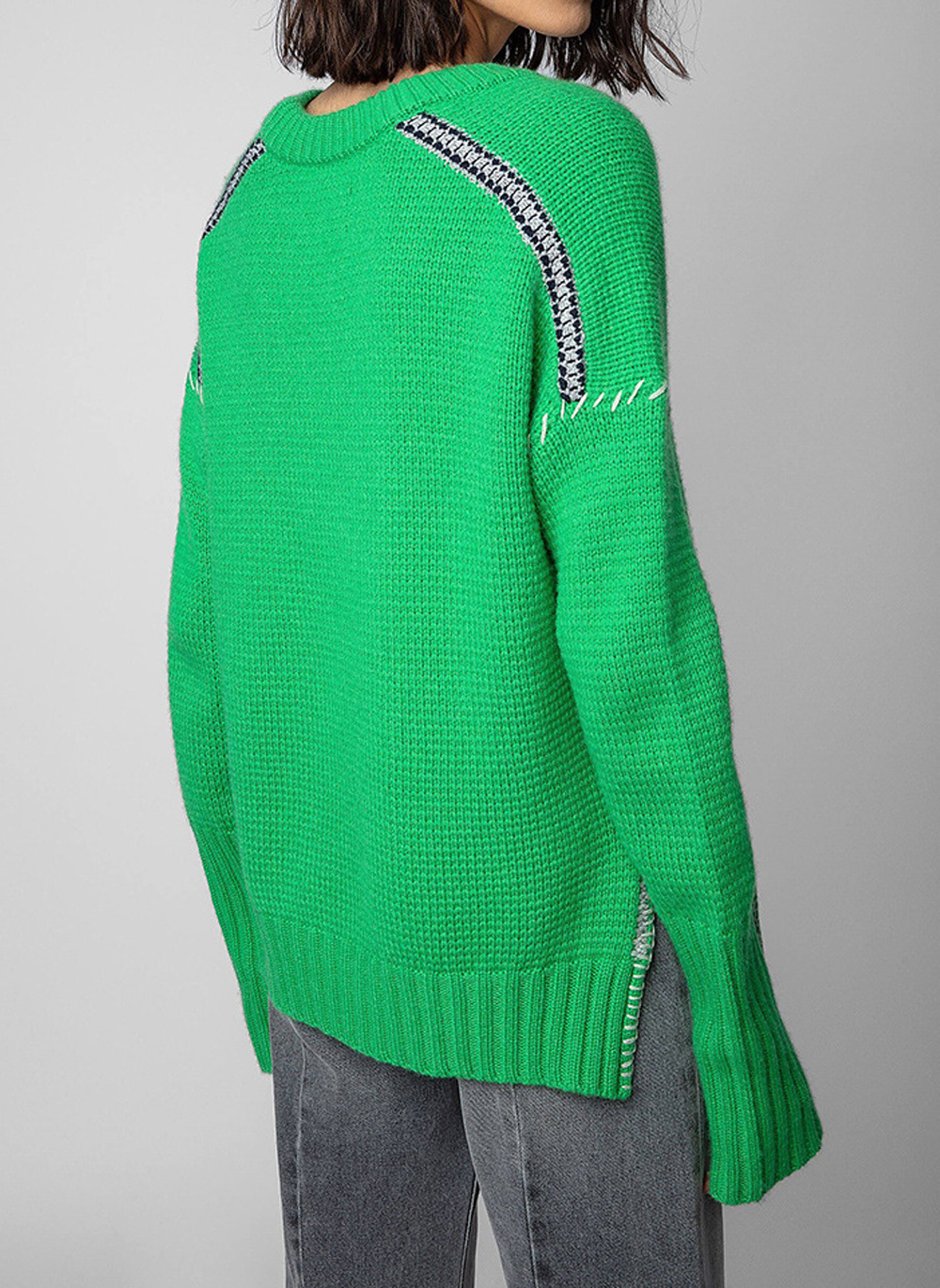 Women's Oversized Cashmere Sweater – Crew Neck, Ribbed Hem, Stitched Detail Item image 2