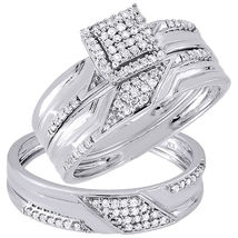  .33 Ct.Diamond Trio Set 10K White Gold Finish Engagement Ring Mens Wedding Band - £111.76 GBP