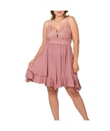 Zenana Dusty Rose Lace Mini Babydoll Dress, Women&#39;s 1X Crossover Straps Y2K - $49.23 CAD