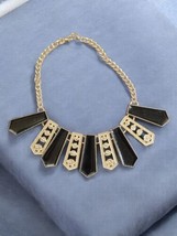 Art Deco-Inspired Choker Necklace Black Panels Silver Tone Statement Jew... - £25.75 GBP