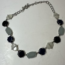 Talbots Choker Necklace Smooth Stone Silver Tone Ocean Blue Rhinestone Accents - £19.11 GBP