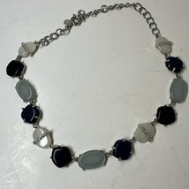 Talbots Choker Necklace Smooth Stone Silver Tone Ocean Blue Rhinestone A... - $24.30