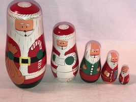 5 Pcs Santas Matryoshka Russian Wooden Handmade Nesting Dolls Set Souvenir - £19.92 GBP