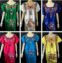 Womens XS-XXXL Mexican Folklorico Tehuacan Puebla Dress Tunic Floral Emb... - $37.62+