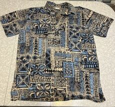 Vintage Go Barefoot Popover Shirt Mens Blue Hawaiian Reverse Print Flora... - $19.99