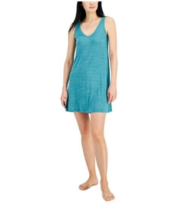 ALFANI Women&#39;s Printed V-Neck Nightgown Chemise-Greenblue Slate Spacedye - £10.92 GBP