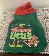 Vibrant Life Dog Fleece Hoodie Jacket Mommys Little Elf MEDIUM Green Red Festive - $10.99