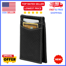 Men’s Slim Carbon Fiber Wallet RFID Blocking Bifold Money Clip Minimalis... - $19.41