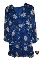 Woman&#39;s Blue with Floral Print Dress - Lined - Keyhole in Back - Size: L - £11.60 GBP