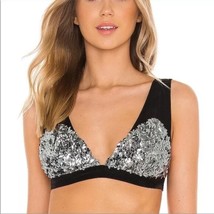 FREE PEOPLE Intimately Let It Shine Bralette Pewter Combo Sequin Size Large - $28.06