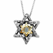 Kabbalah pendant Star of David with labradorite, 9K gold, silver - $108.90